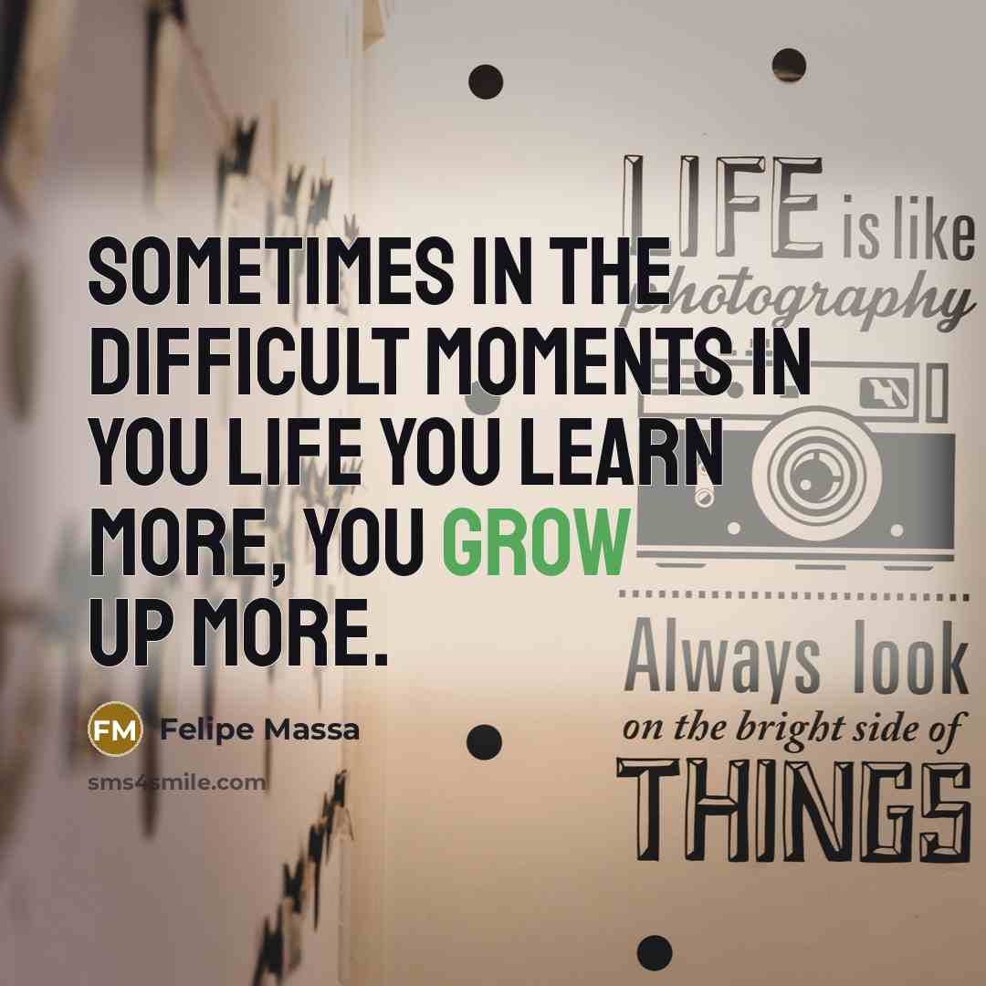 “Sometimes in the difficult moments in you life you learn more, you grow up more.” quote by Felipe Massa