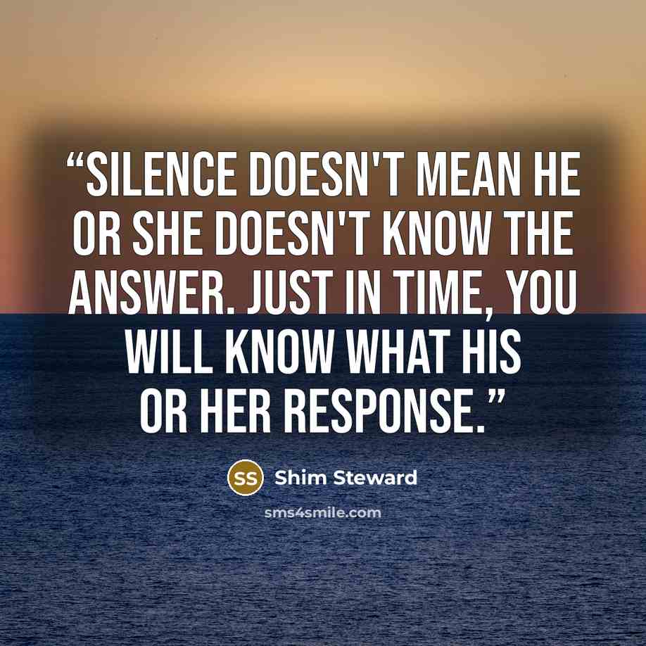 “Silence doesn't mean he or she doesn't know the answer. Just in time, you will know what his or her response.” quote by Shim Steward