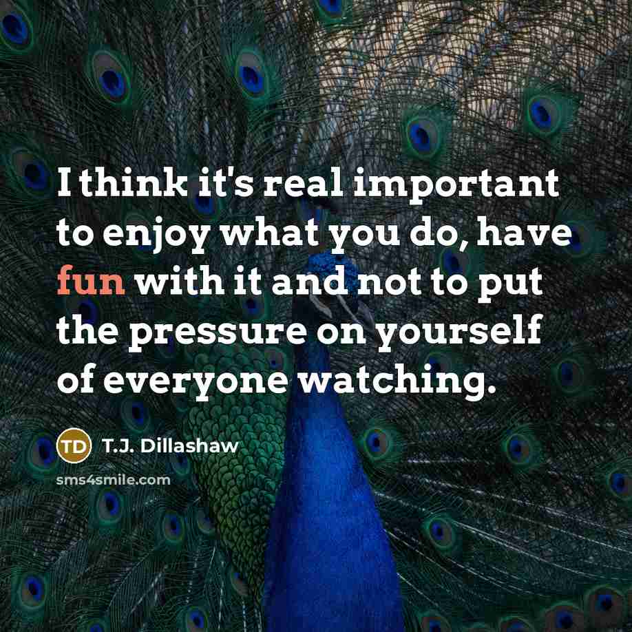 “I think it's real important to enjoy what you do, have fun with it and not to put the pressure on yourself of everyone watching.” quote by T.J. Dillashaw