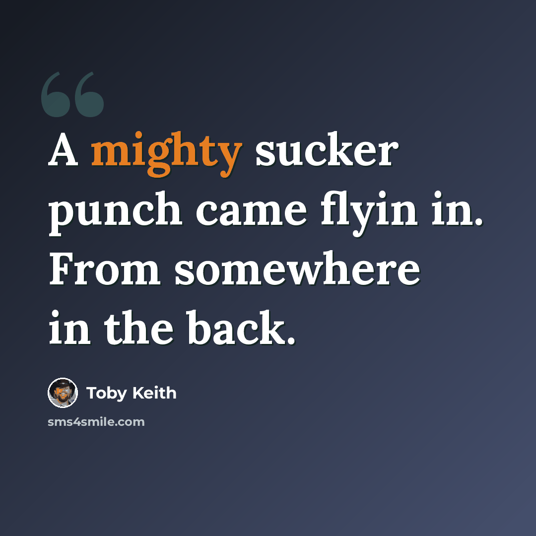 “A mighty sucker punch came flyin in. From somewhere in the back.” quote by Toby Keith