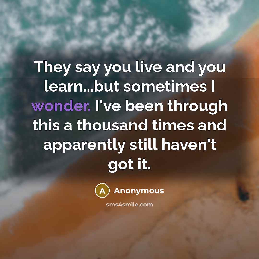 “They say you live and you learn...but sometimes I wonder. I've been through this a thousand times and apparently still haven't got it.” quote by Anonymous
