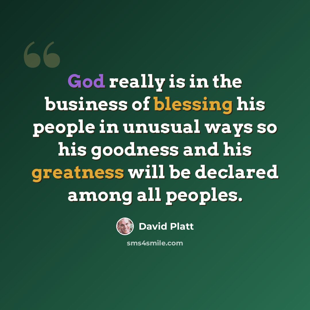 “God really is in the business of blessing his people in unusual ways so his goodness and his greatness will be declared among all peoples.” quote by David Platt