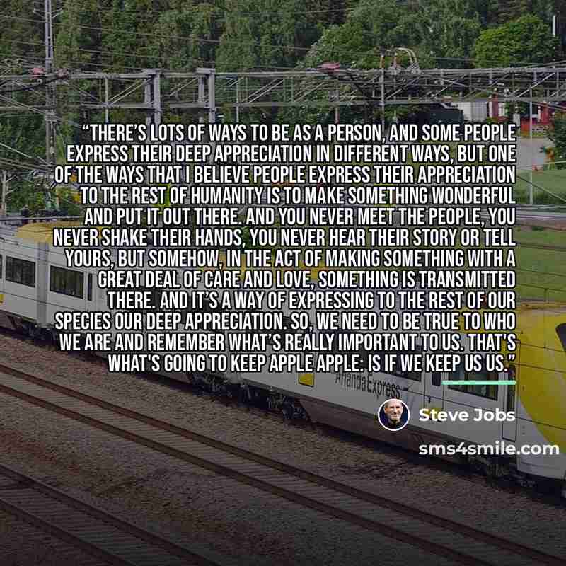 “There’s lots of ways to be as a person, and some people express their deep appreciation in different ways, but one of the ways that I believe people express their appreciation to the rest of humanity is to make something wonderful and put it out there. And you never meet the people, you never…” quote by Steve Jobs