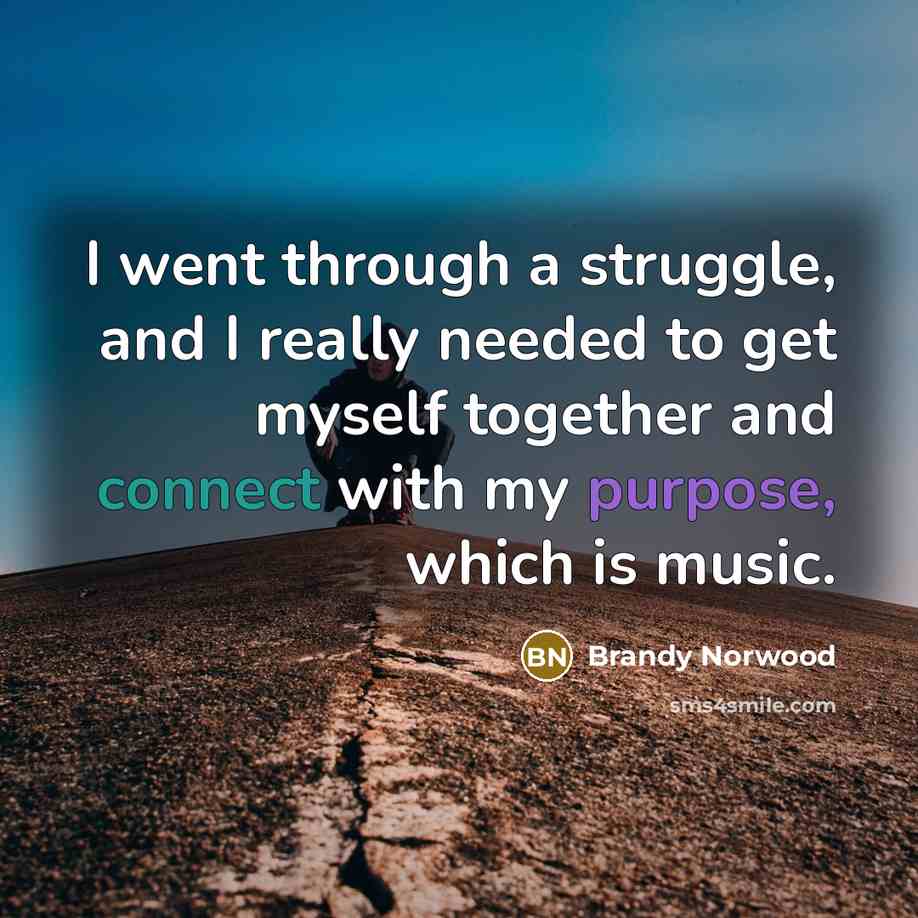 “I went through a struggle, and I really needed to get myself together and connect with my purpose, which is music.” quote by Brandy Norwood