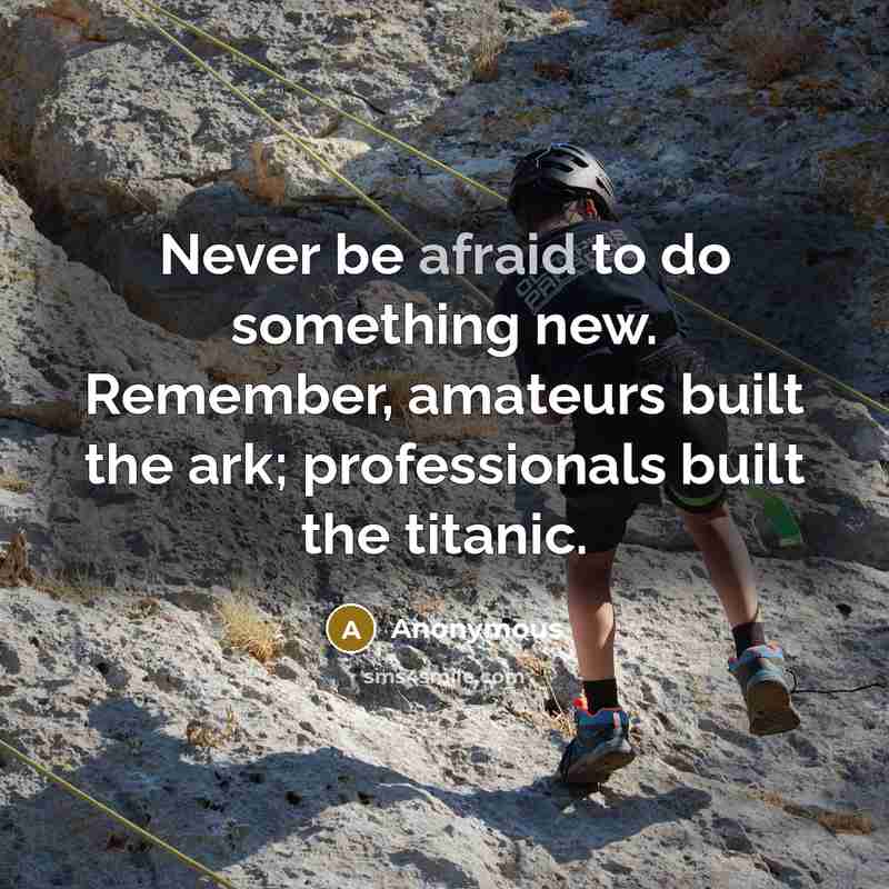 “Never be afraid to do something new. Remember, amateurs built the ark; professionals built the titanic.” quote by Anonymous