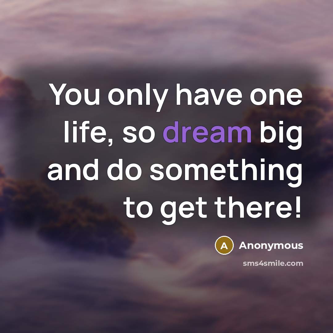 “You only have one life, so dream big and do something to get there!” quote by Anonymous