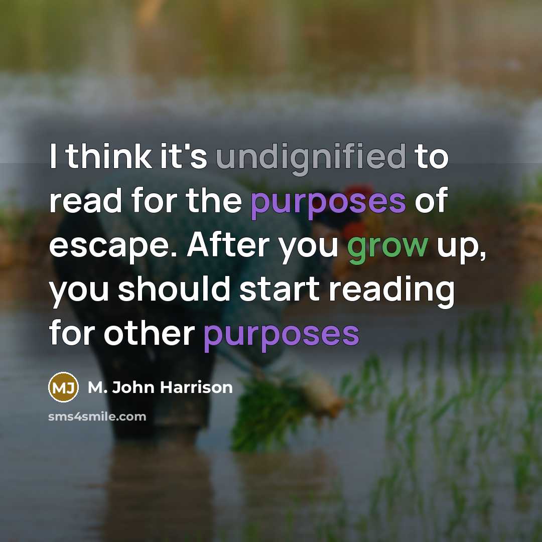 “I think it's undignified to read for the purposes of escape. After you grow up, you should start reading for other purposes” quote by M. John Harrison
