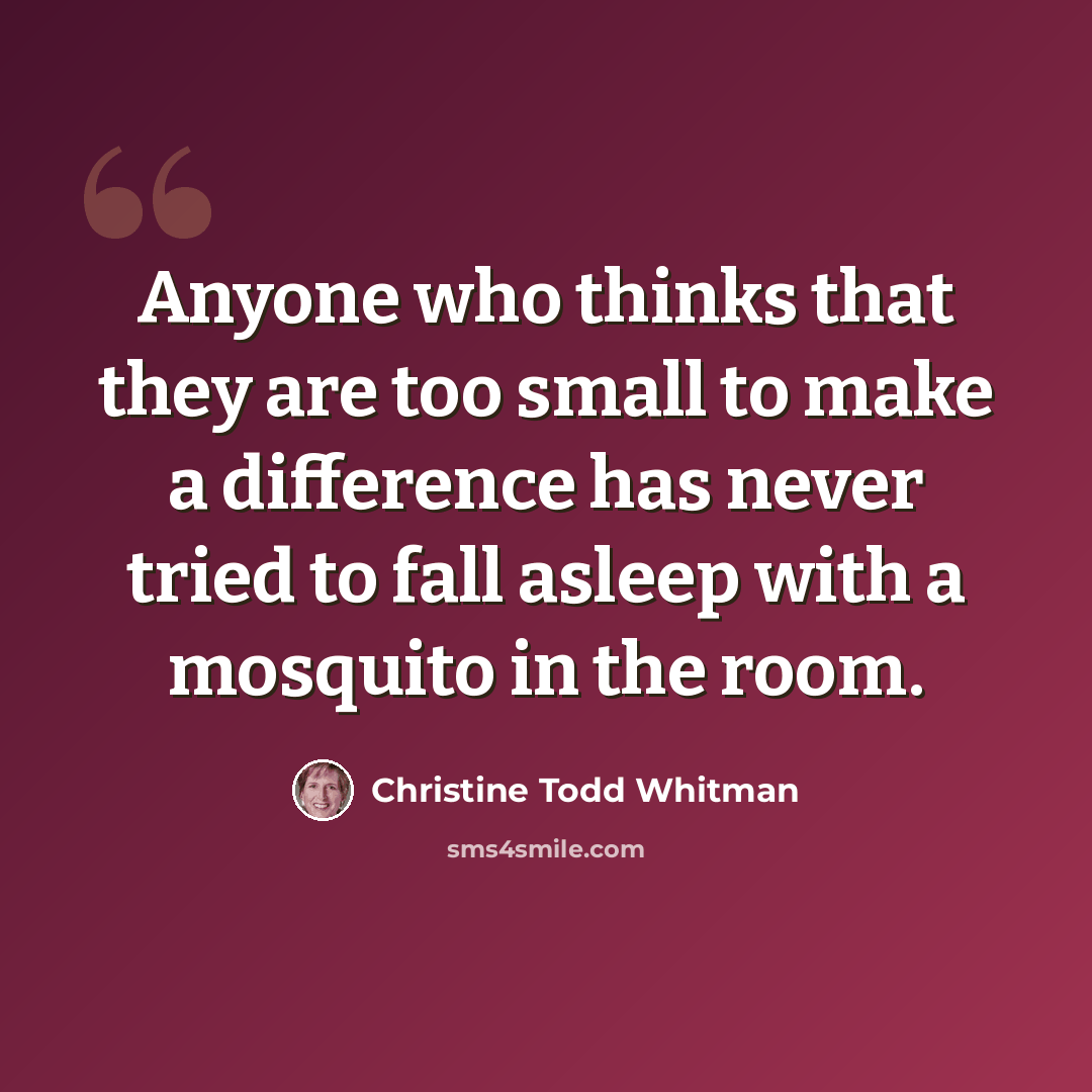 “Anyone who thinks that they are too small to make a difference has never tried to fall asleep with a mosquito in the room.” quote by Christine Todd Whitman