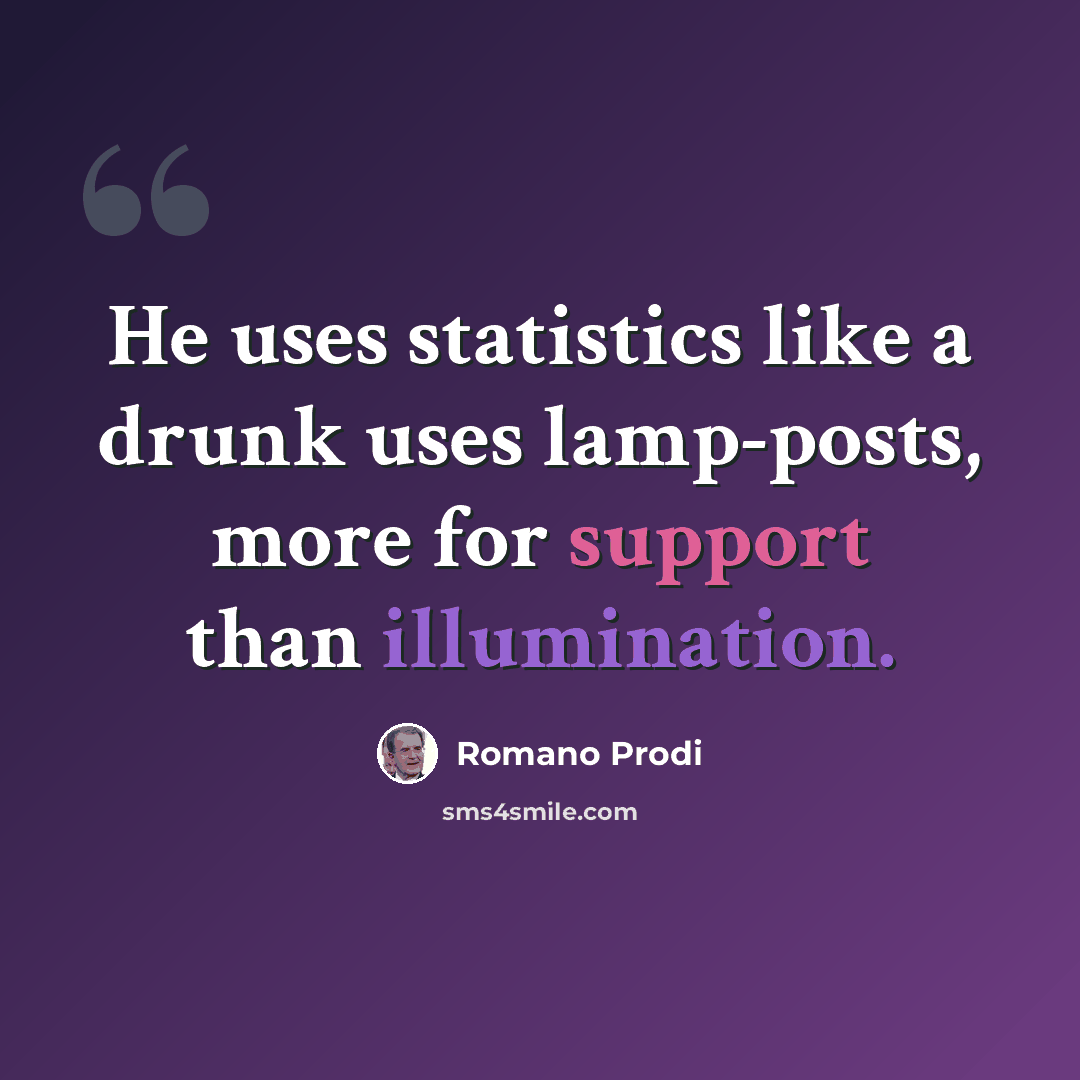 “He uses statistics like a drunk uses lamp-posts, more for support than illumination.” quote by Romano Prodi