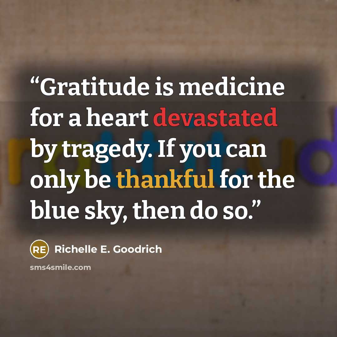 “Gratitude is medicine for a heart devastated by tragedy. If you can only be thankful for the blue sky, then do so.” quote by richelle e. goodrich