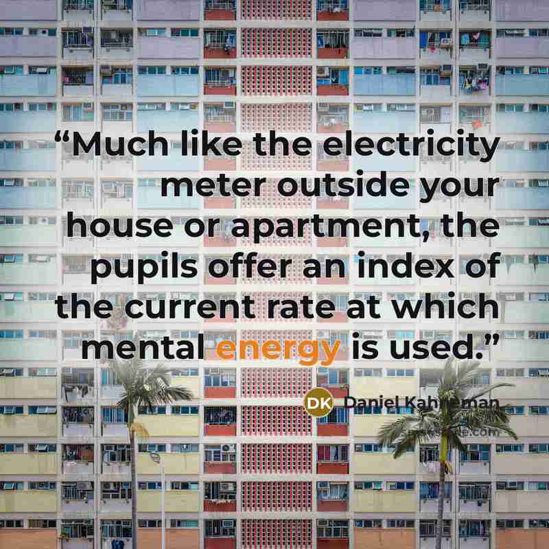 “Much like the electricity meter outside your house or apartment, the pupils offer an index of the current rate at which mental energy is used.” quote by Daniel Kahneman