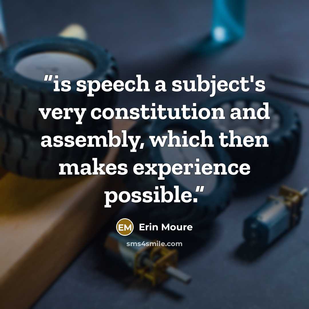 “is speech a subject's very constitution and assembly, which then makes experience possible.” quote by Erin Moure