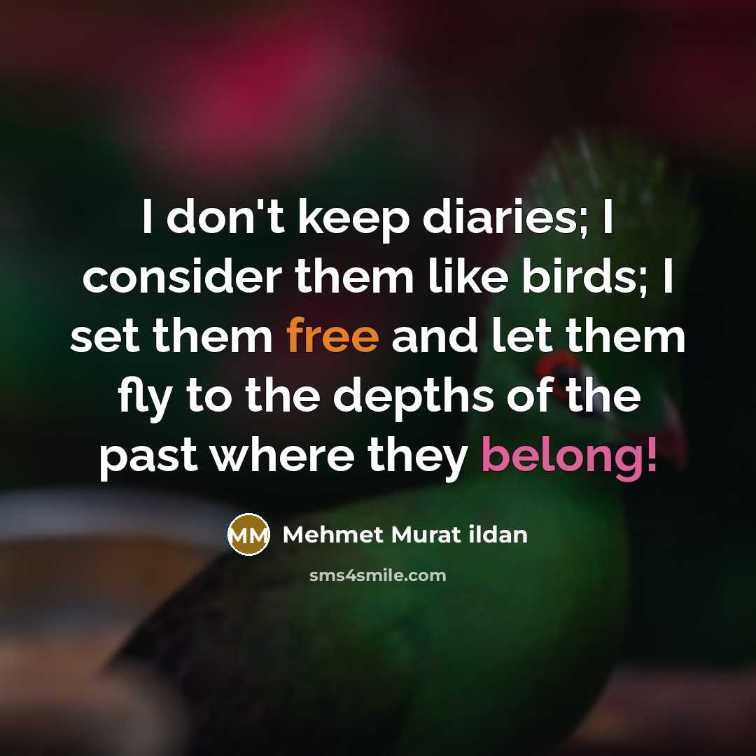 “I don't keep diaries; I consider them like birds; I set them free and let them fly to the depths of the past where they belong!” quote by Mehmet Murat Ildan