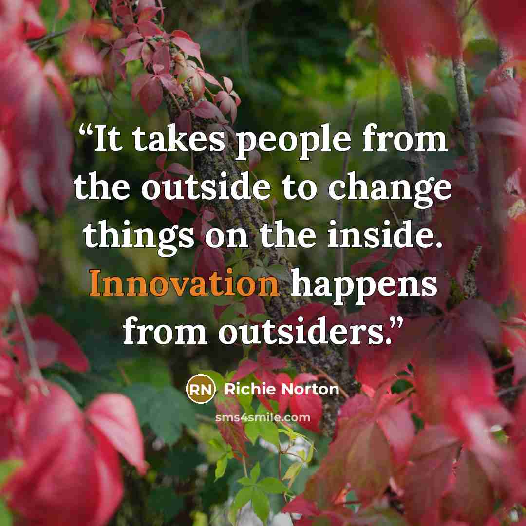 “It takes people from the outside to change things on the inside. Innovation happens from outsiders.” quote by Richie Norton