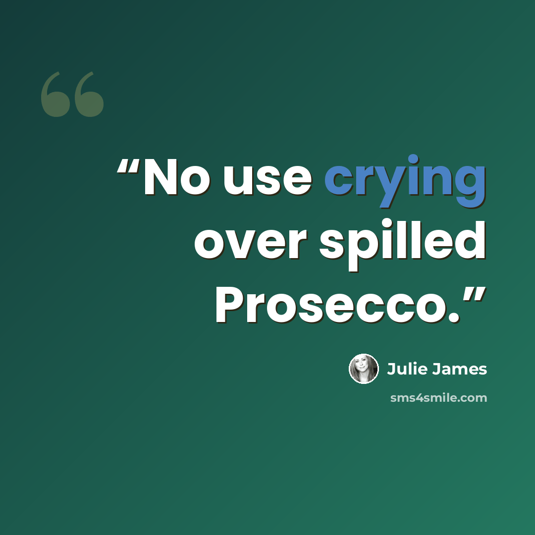 “No use crying over spilled Prosecco.” quote by Julie James