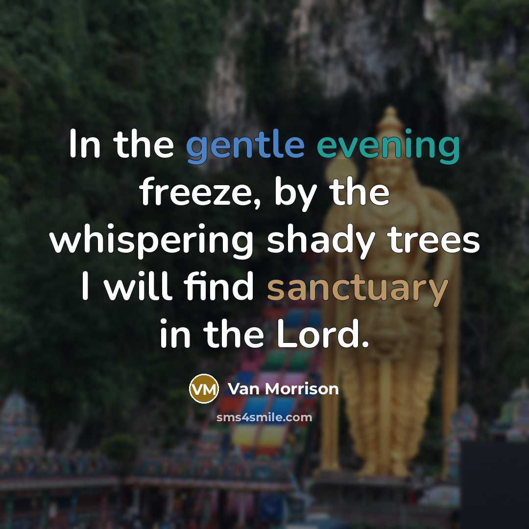 “In the gentle evening freeze, by the whispering shady trees I will find sanctuary in the Lord.” quote by Van Morrison