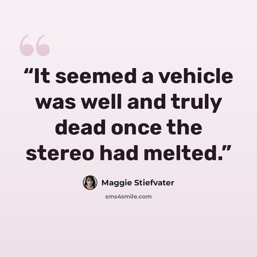 “It seemed a vehicle was well and truly dead once the stereo had melted.” quote by Maggie Stiefvater