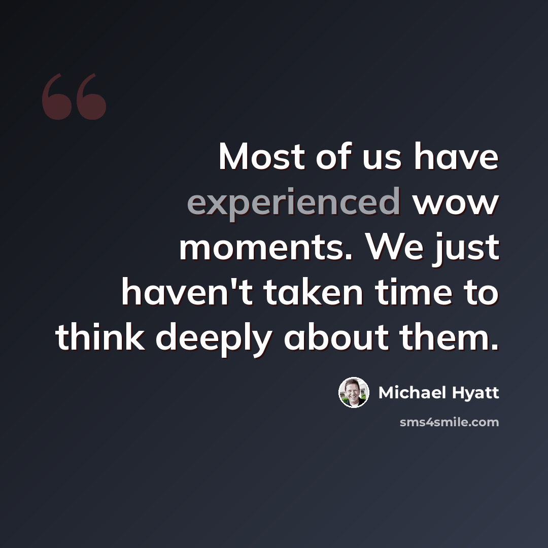 “Most of us have experienced wow moments. We just haven't taken time to think deeply about them.” quote by Michael Hyatt
