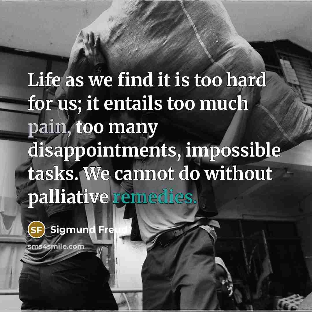 “Life as we find it is too hard for us; it entails too much pain, too many disappointments, impossible tasks. We cannot do without palliative remedies.” quote by Sigmund Freud