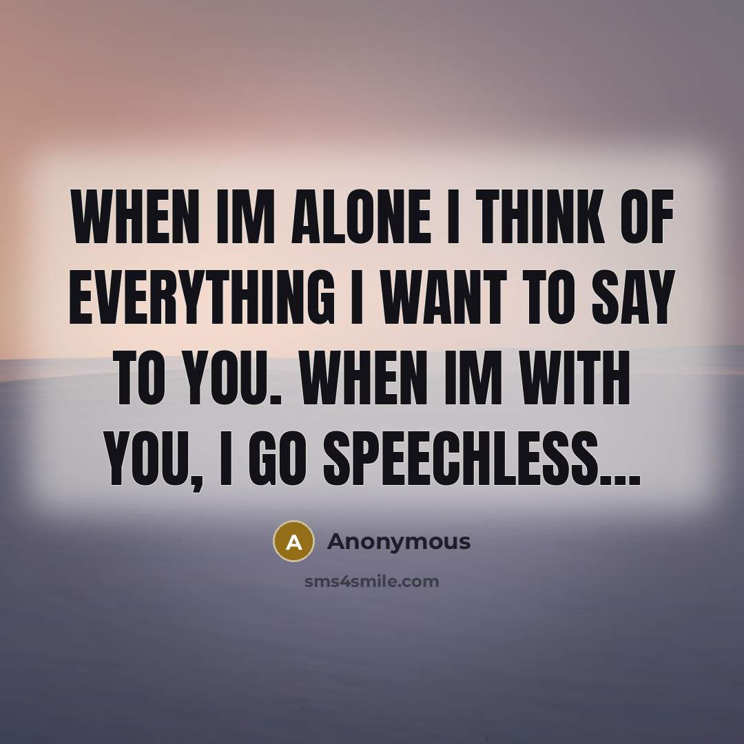 “When Im alone I think of EVERYTHING I want to say to you. When Im with you, I go speechless...” quote by Anonymous