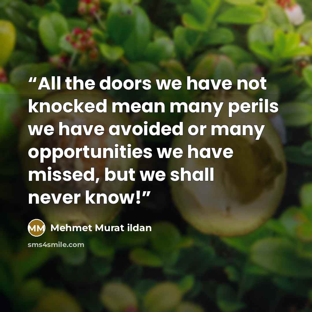 “All the doors we have not knocked mean many perils we have avoided or many opportunities we have missed, but we shall never know!” quote by Mehmet Murat ildan