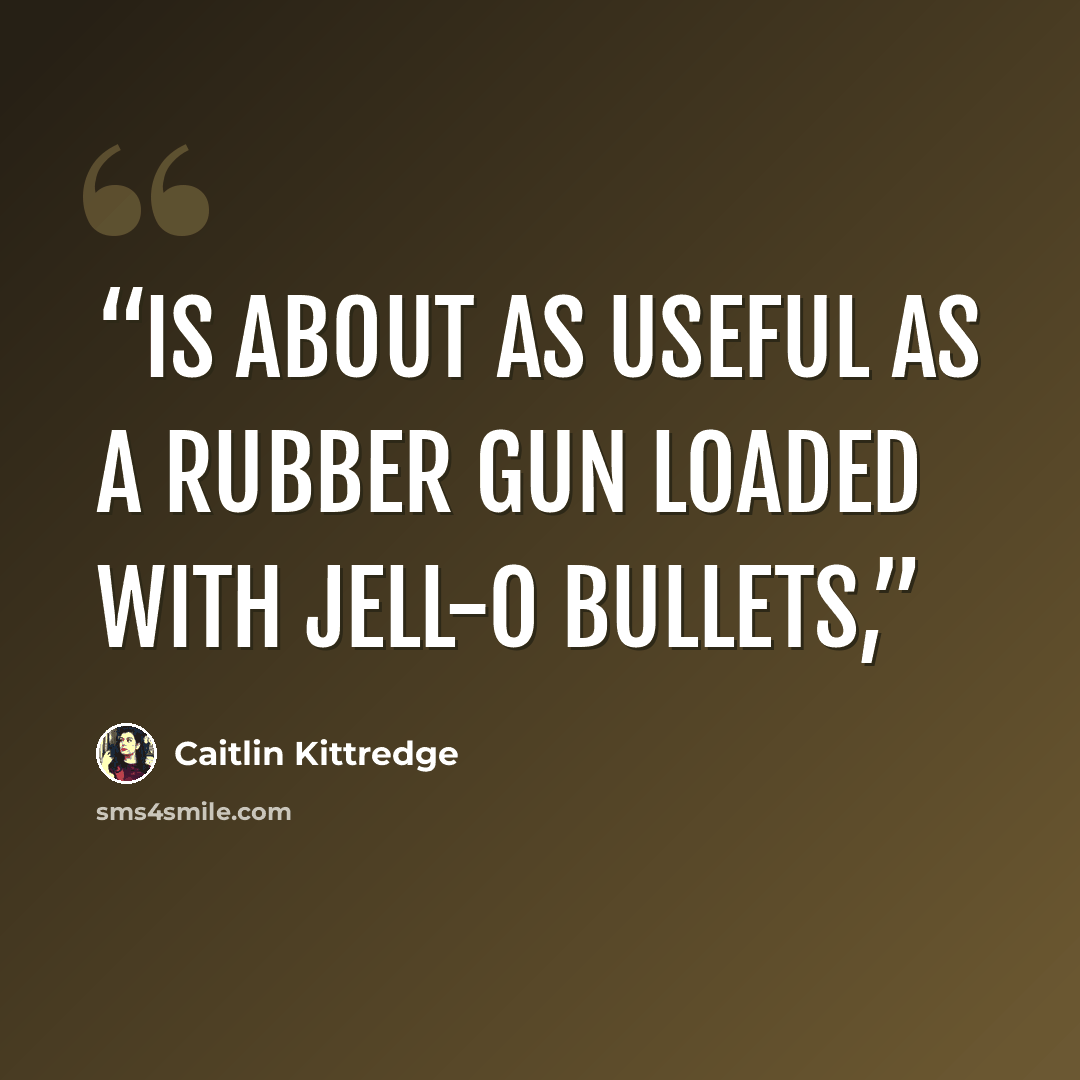 “is about as useful as a rubber gun loaded with Jell-O bullets,” quote by Caitlin Kittredge