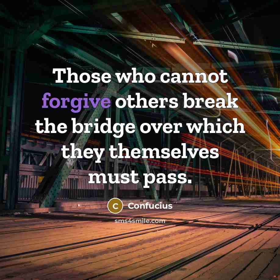 “Those who cannot forgive others break the bridge over which they themselves must pass.” quote by Confucius