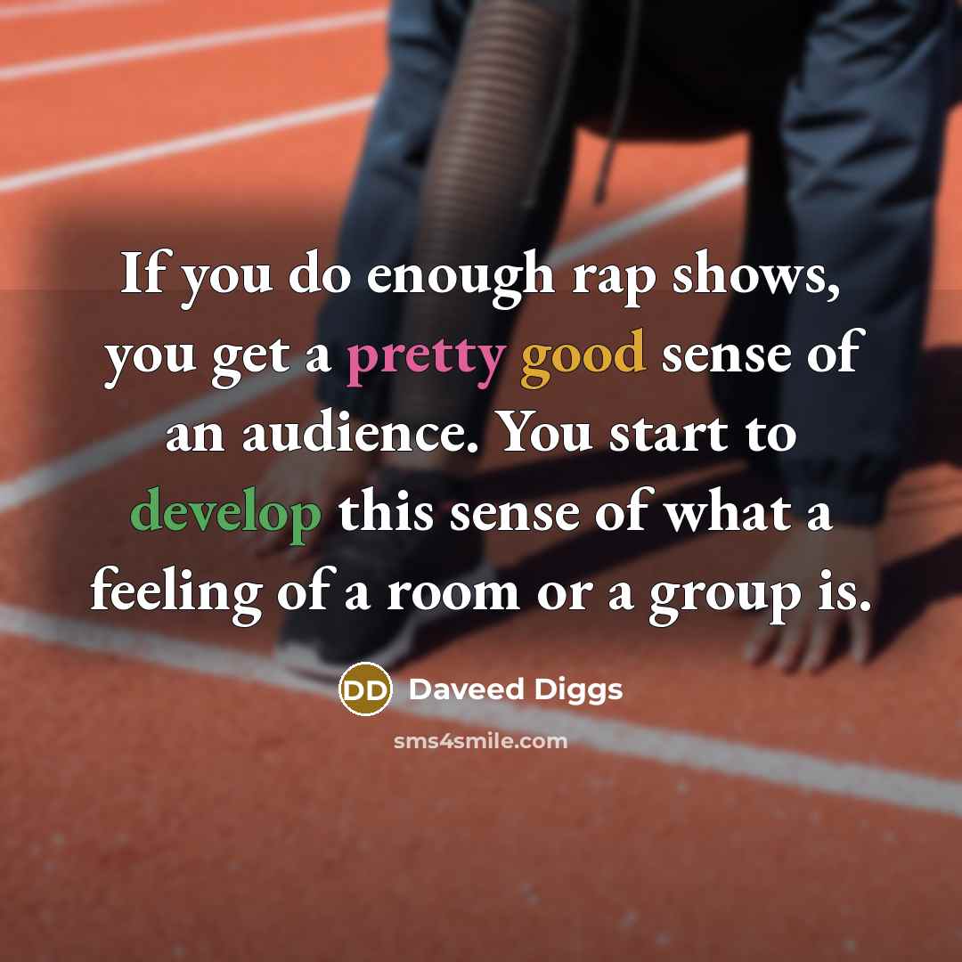 “If you do enough rap shows, you get a pretty good sense of an audience. You start to develop this sense of what a feeling of a room or a group is.” quote by Daveed Diggs