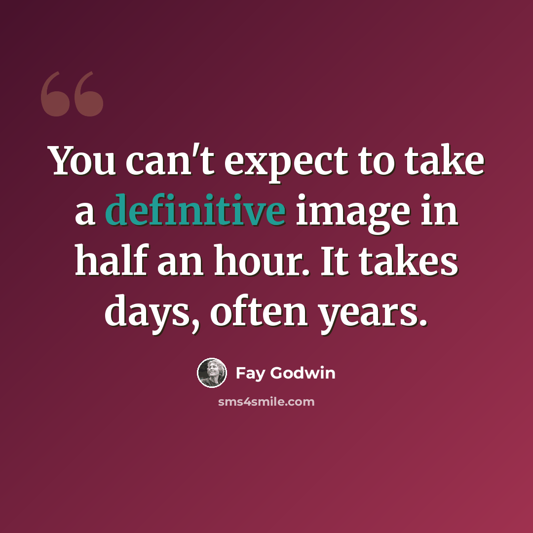 “You can't expect to take a definitive image in half an hour. It takes days, often years.” quote by Fay Godwin