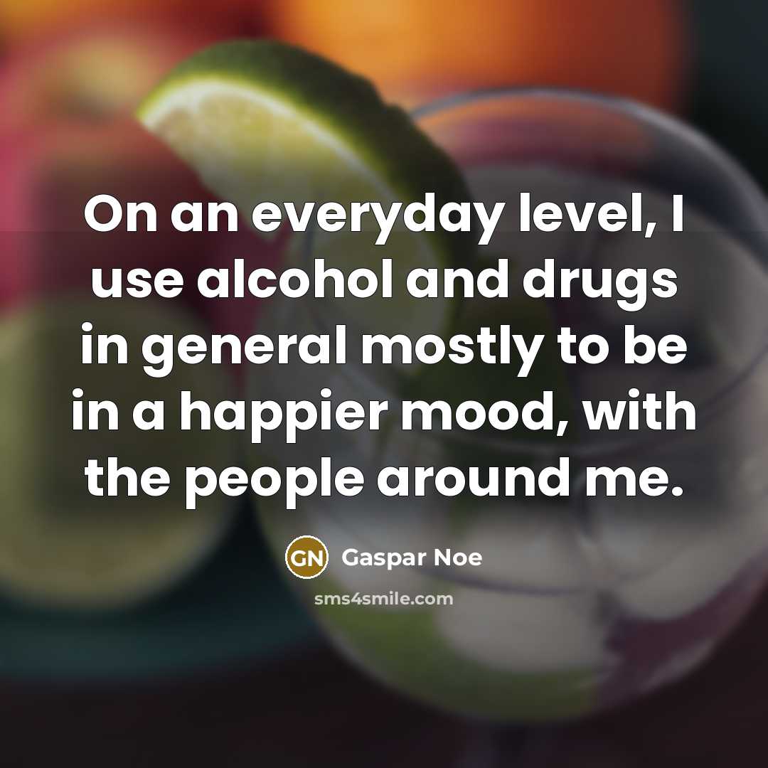 “On an everyday level, I use alcohol and drugs in general mostly to be in a happier mood, with the people around me.” quote by Gaspar Noe
