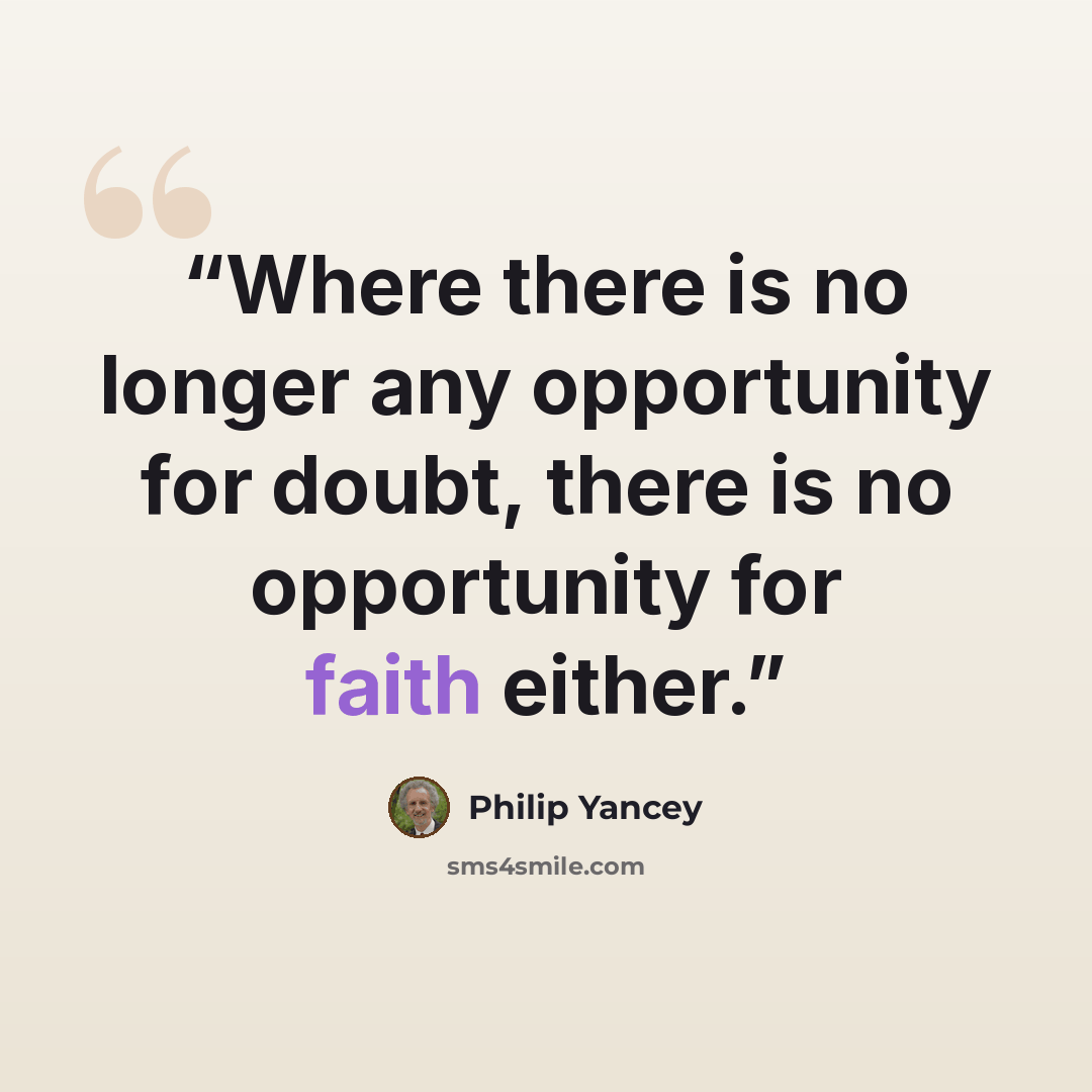 “Where there is no longer any opportunity for doubt, there is no opportunity for faith either.” quote by Philip Yancey