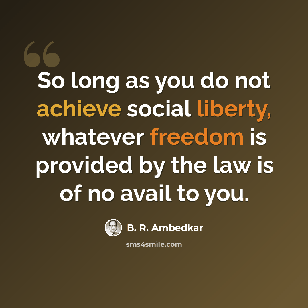 “So long as you do not achieve social liberty, whatever freedom is provided by the law is of no avail to you.” quote by B. R. Ambedkar