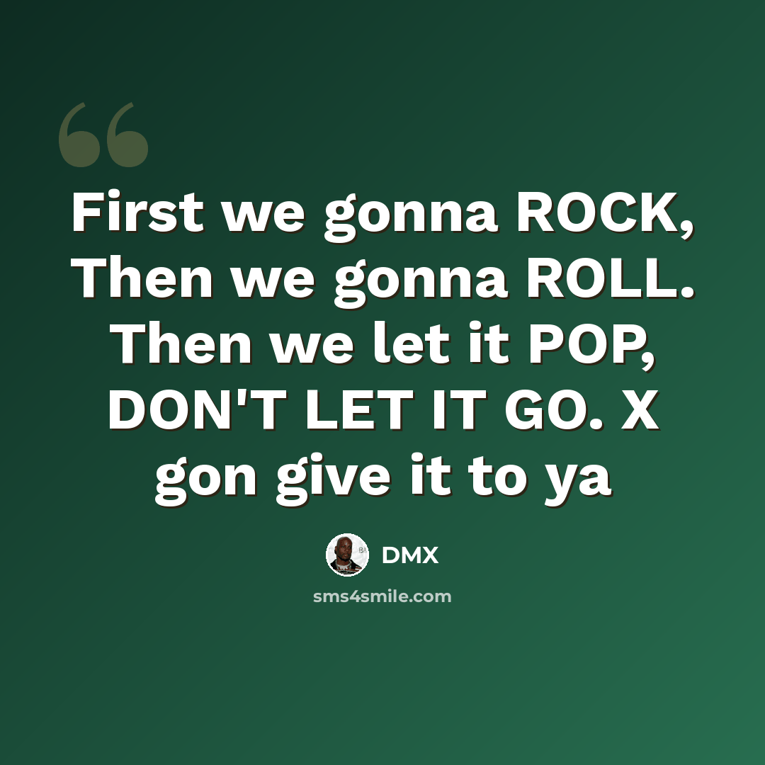 “First we gonna ROCK, Then we gonna ROLL. Then we let it POP, DON'T LET IT GO. X gon give it to ya” quote by Dmx