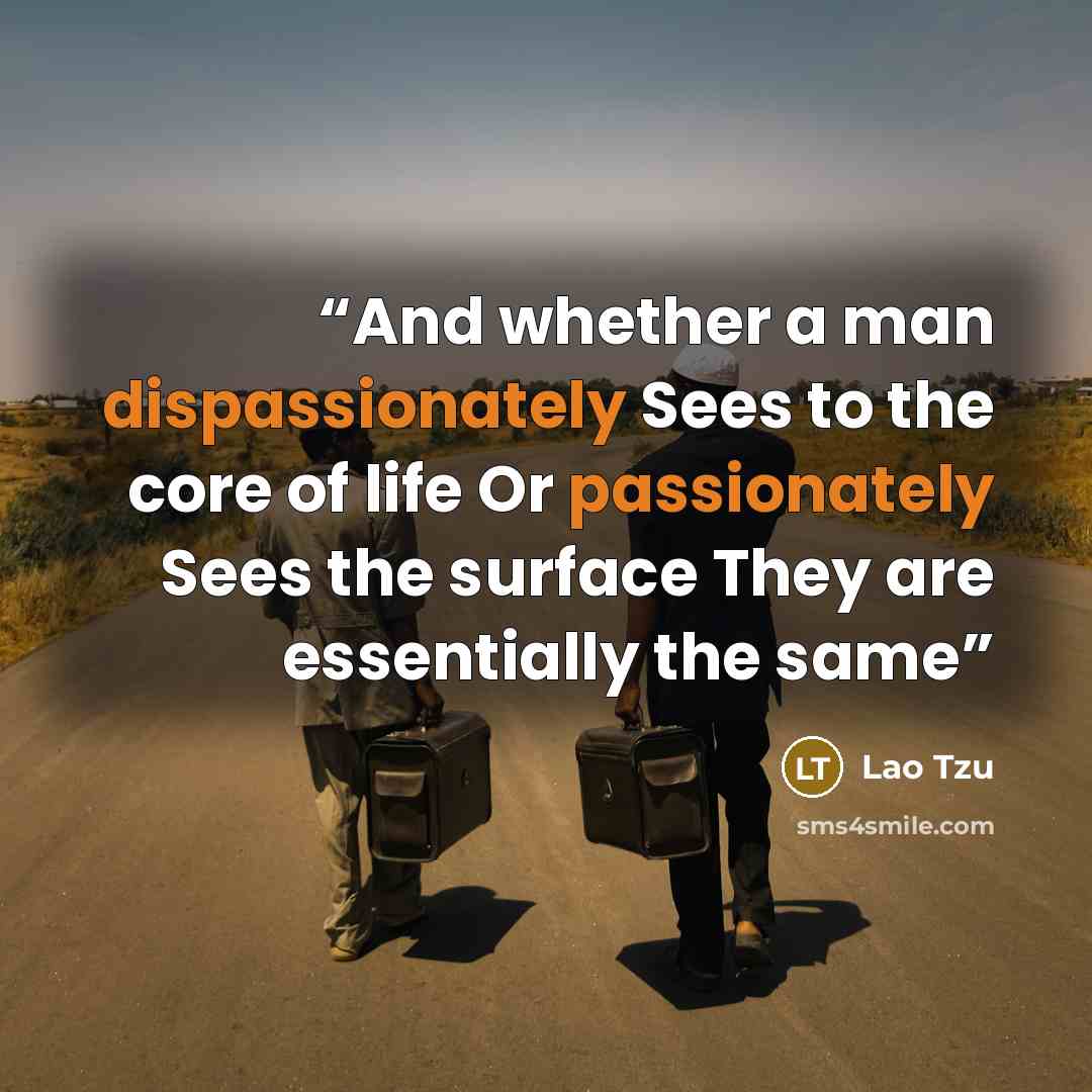 “And whether a man dispassionately Sees to the core of life Or passionately Sees the surface They are essentially the same” quote by Lao Tzu