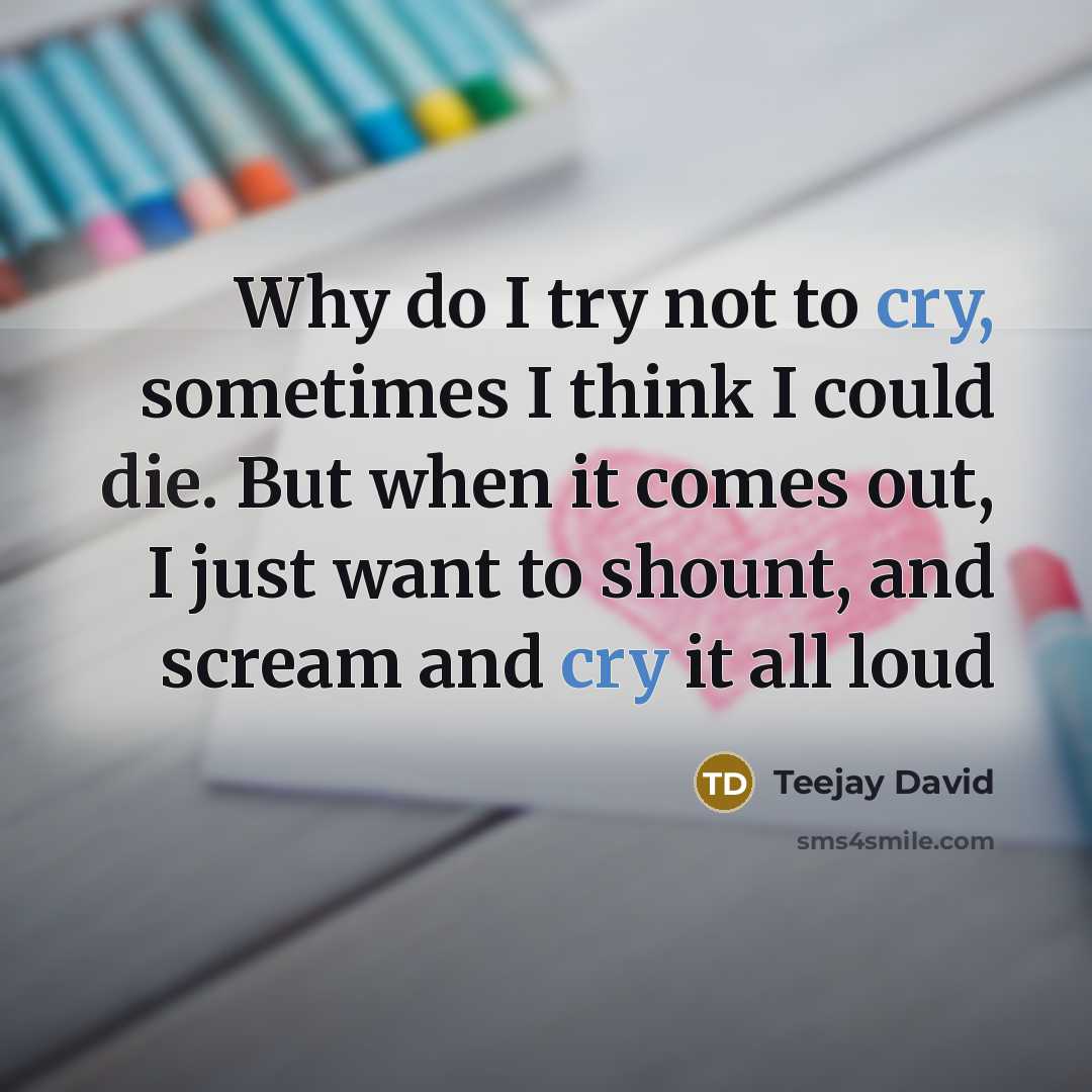 “Why do I try not to cry, sometimes I think I could die. But when it comes out, I just want to shount, and scream and cry it all loud” quote by Teejay David