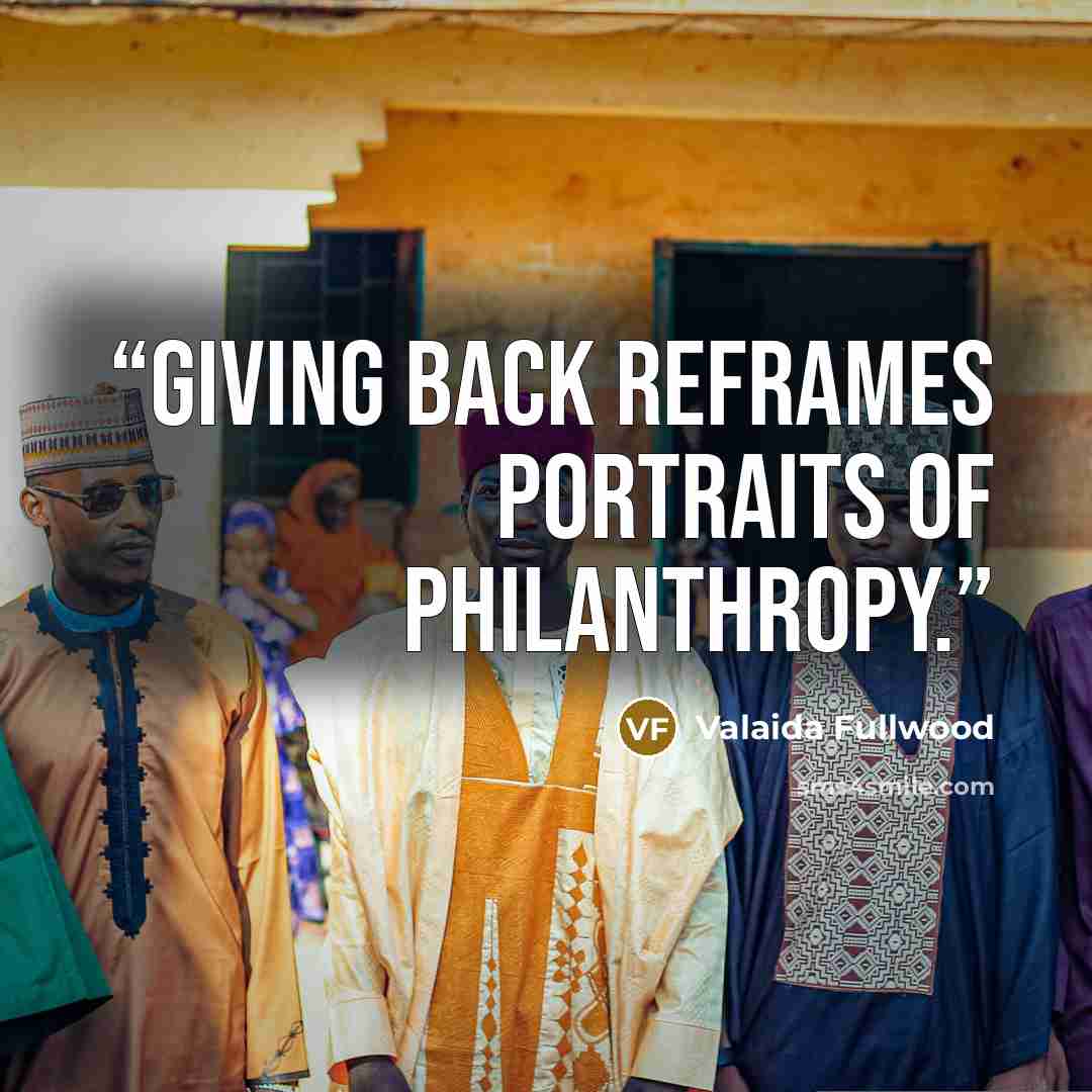 “Giving Back reframes portraits of philanthropy.” quote by Valaida Fullwood