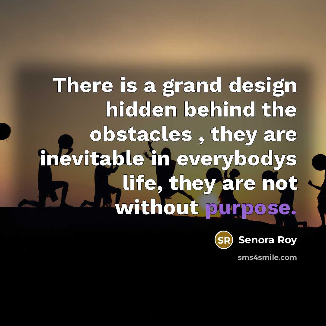“There is a grand design hidden behind the obstacles , they are inevitable in everybodys life, they are not without purpose.” quote by Senora Roy