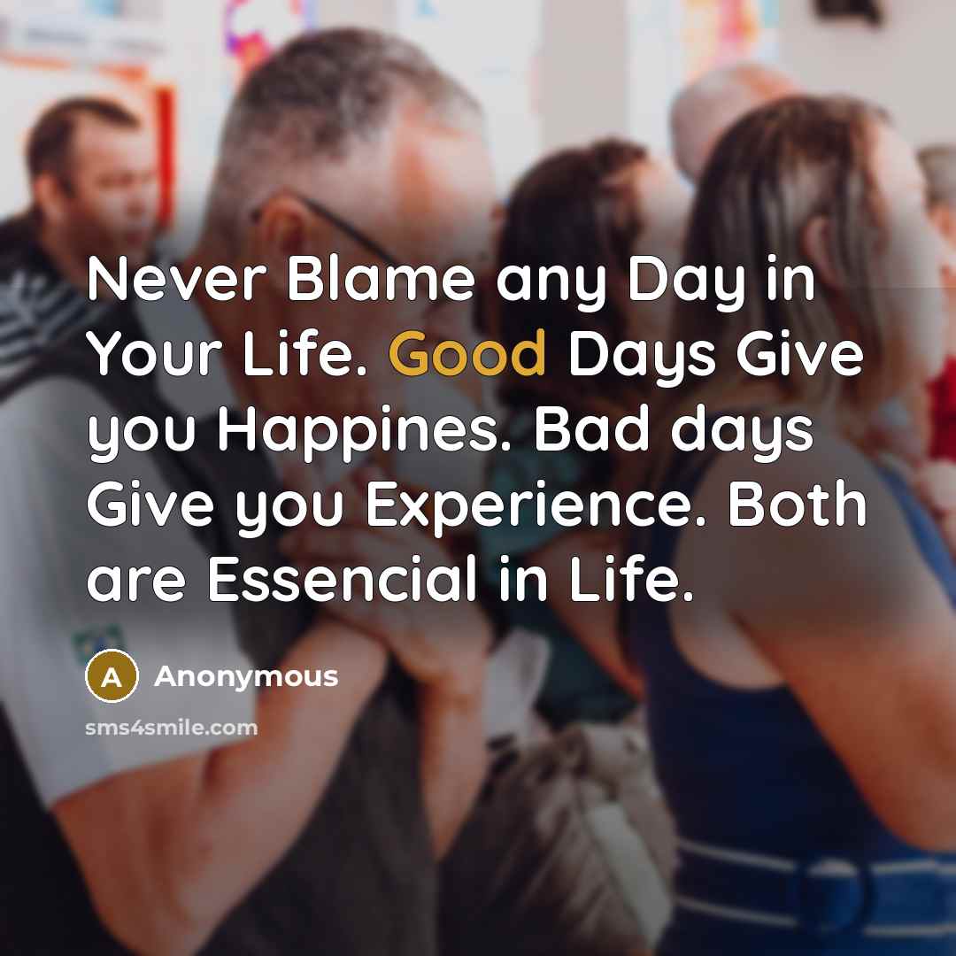 “Never Blame any Day in Your Life. Good Days Give you Happines. Bad days Give you Experience. Both are Essencial in Life.” quote by Anonymous