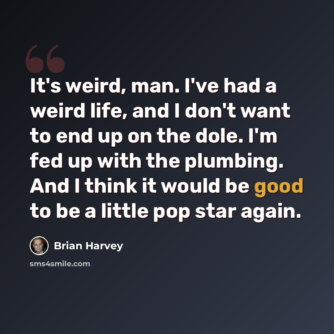 “It's weird, man. I've had a weird life, and I don't want to end up on the dole. I'm fed up with the plumbing. And I think it would be good to be a little pop star again.” quote by Brian Harvey