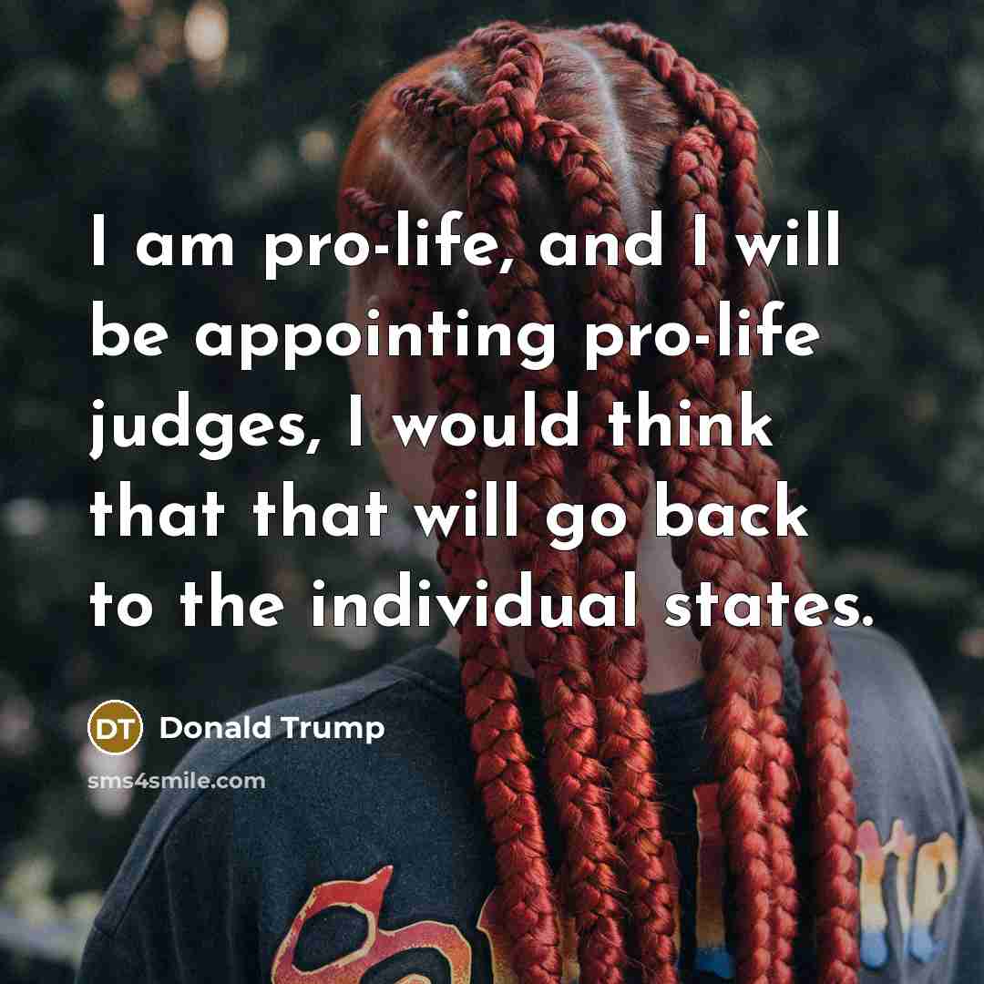 “I am pro-life, and I will be appointing pro-life judges, I would think that that will go back to the individual states.” quote by Donald Trump