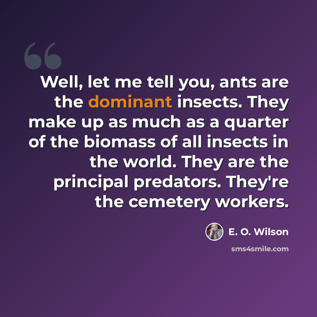 “Well, let me tell you, ants are the dominant insects. They make up as much as a quarter of the biomass of all insects in the world. They are the principal predators. They're the cemetery workers.” quote by E. O. Wilson