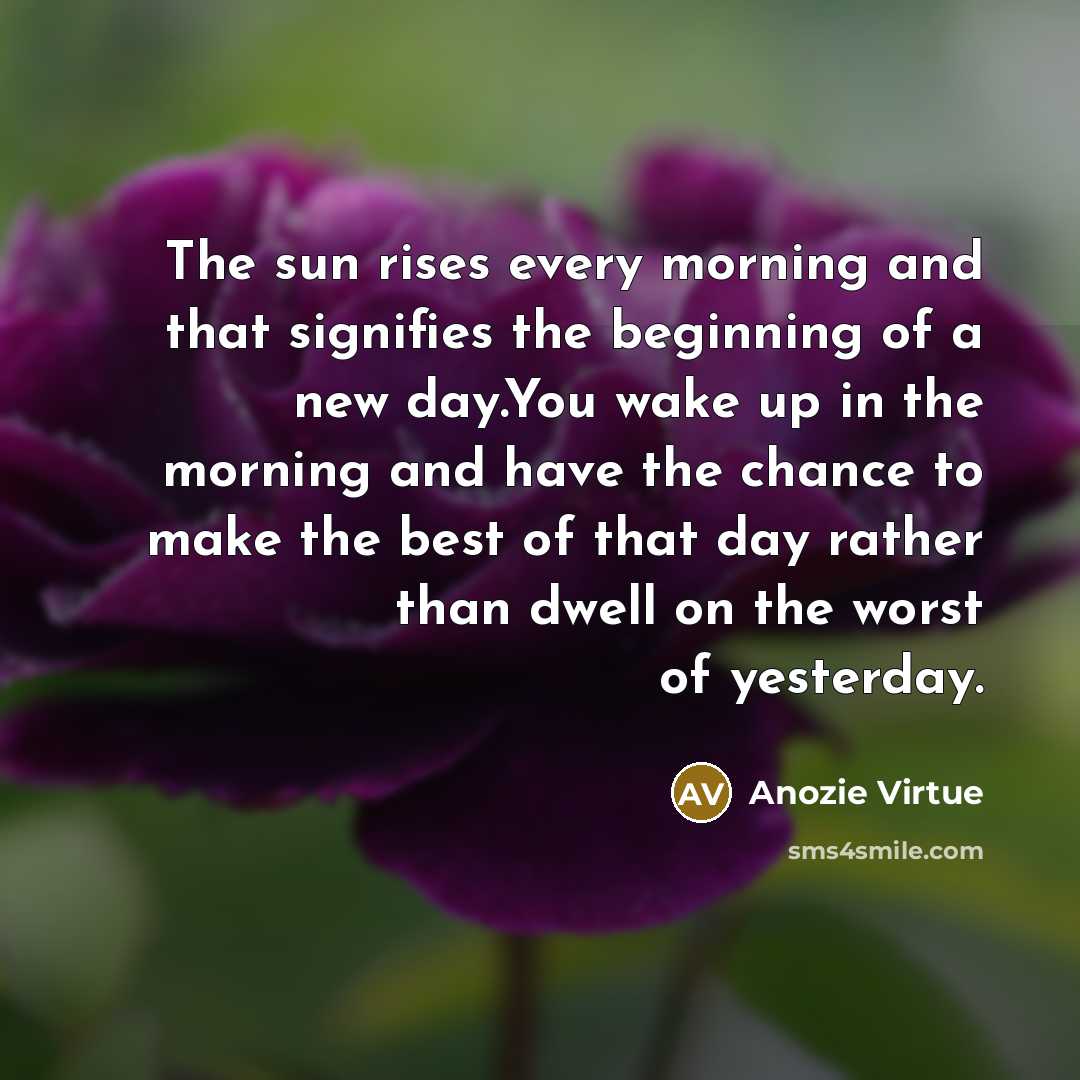 “The sun rises every morning and that signifies the beginning of a new day.You wake up in the morning and have the chance to make the best of that day rather than dwell on the worst of yesterday.” quote by Anozie Virtue