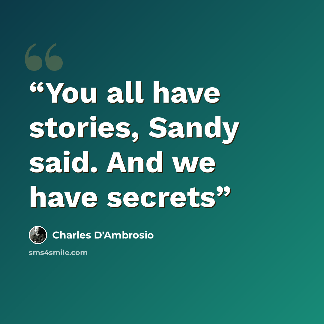 “You all have stories, Sandy said. And we have secrets” quote by Charles D'Ambrosio