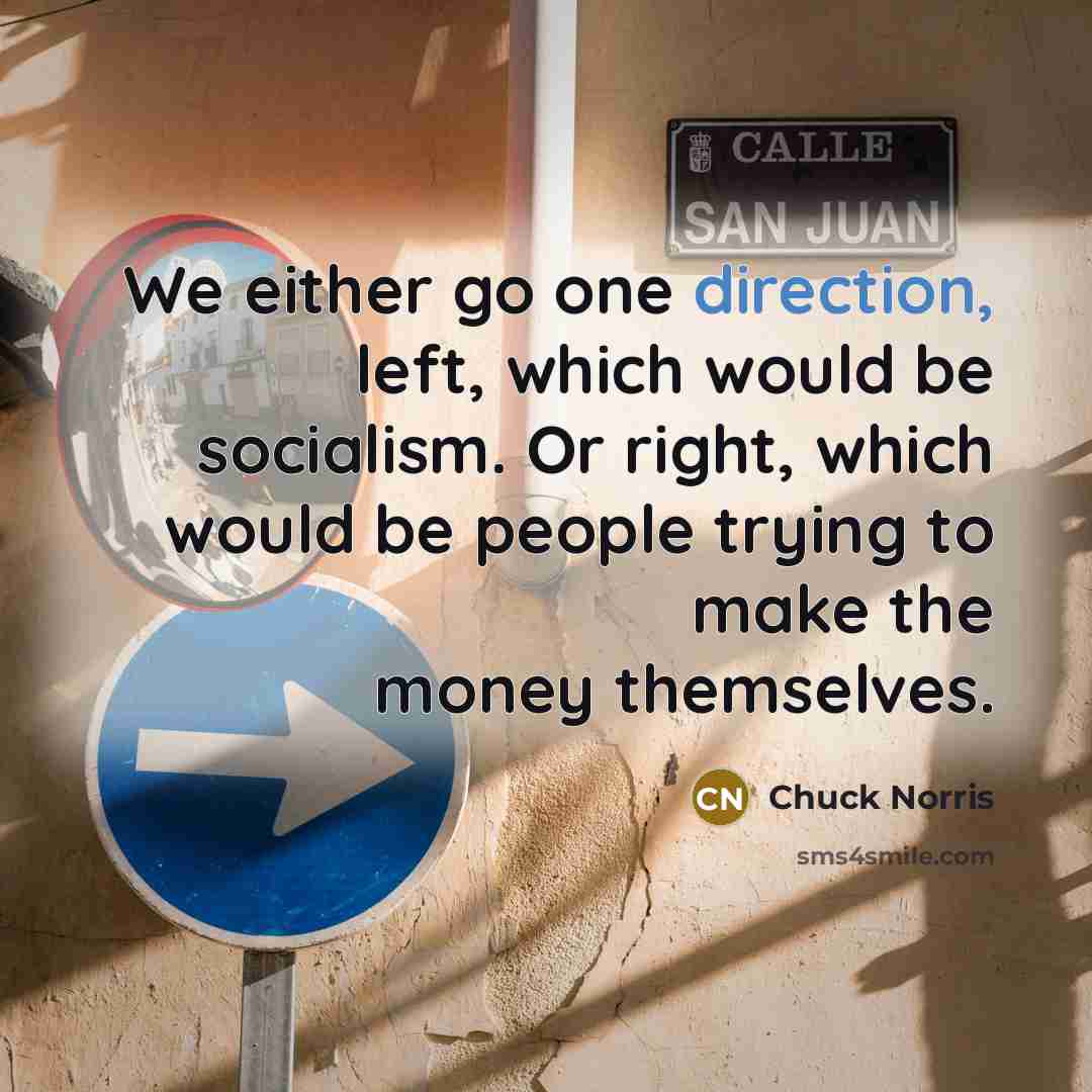 “We either go one direction, left, which would be socialism. Or right, which would be people trying to make the money themselves.” quote by Chuck Norris