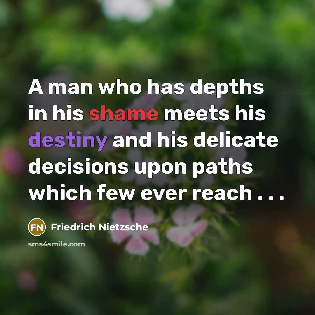 “A man who has depths in his shame meets his destiny and his delicate decisions upon paths which few ever reach . . .” quote by Friedrich Nietzsche