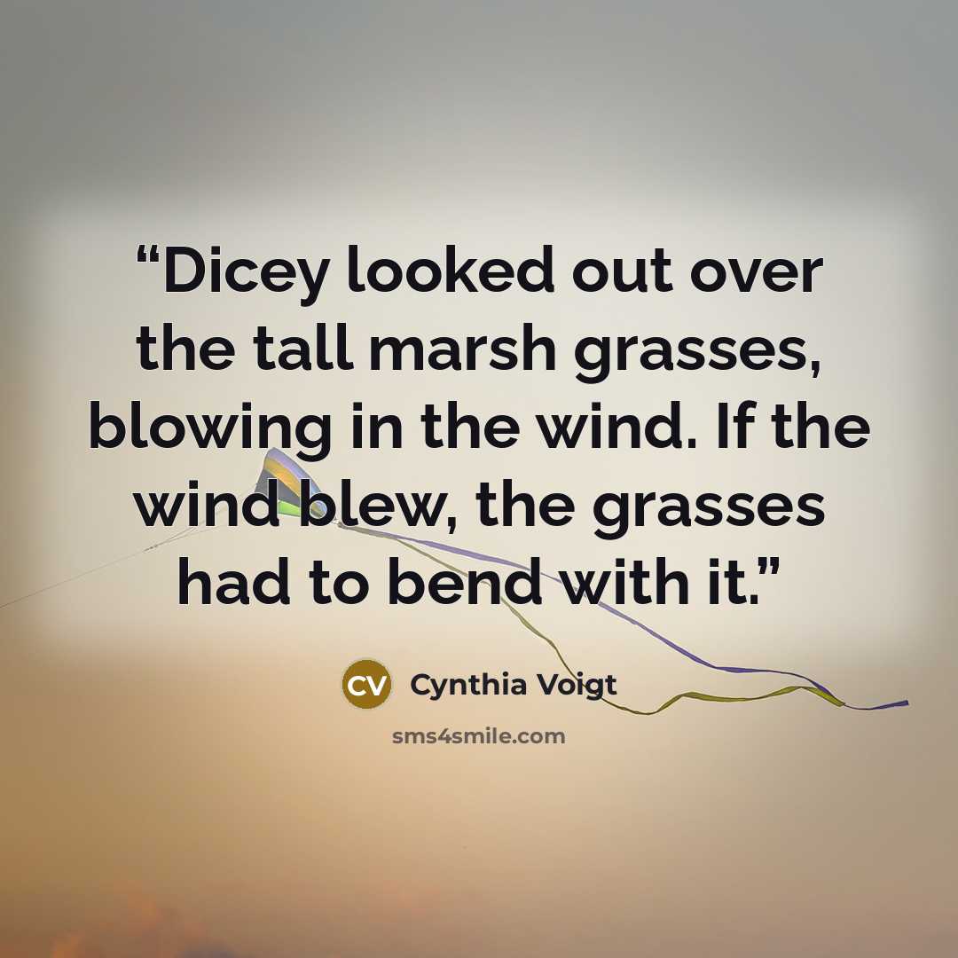 “Dicey looked out over the tall marsh grasses, blowing in the wind. If the wind blew, the grasses had to bend with it.” quote by Cynthia Voigt