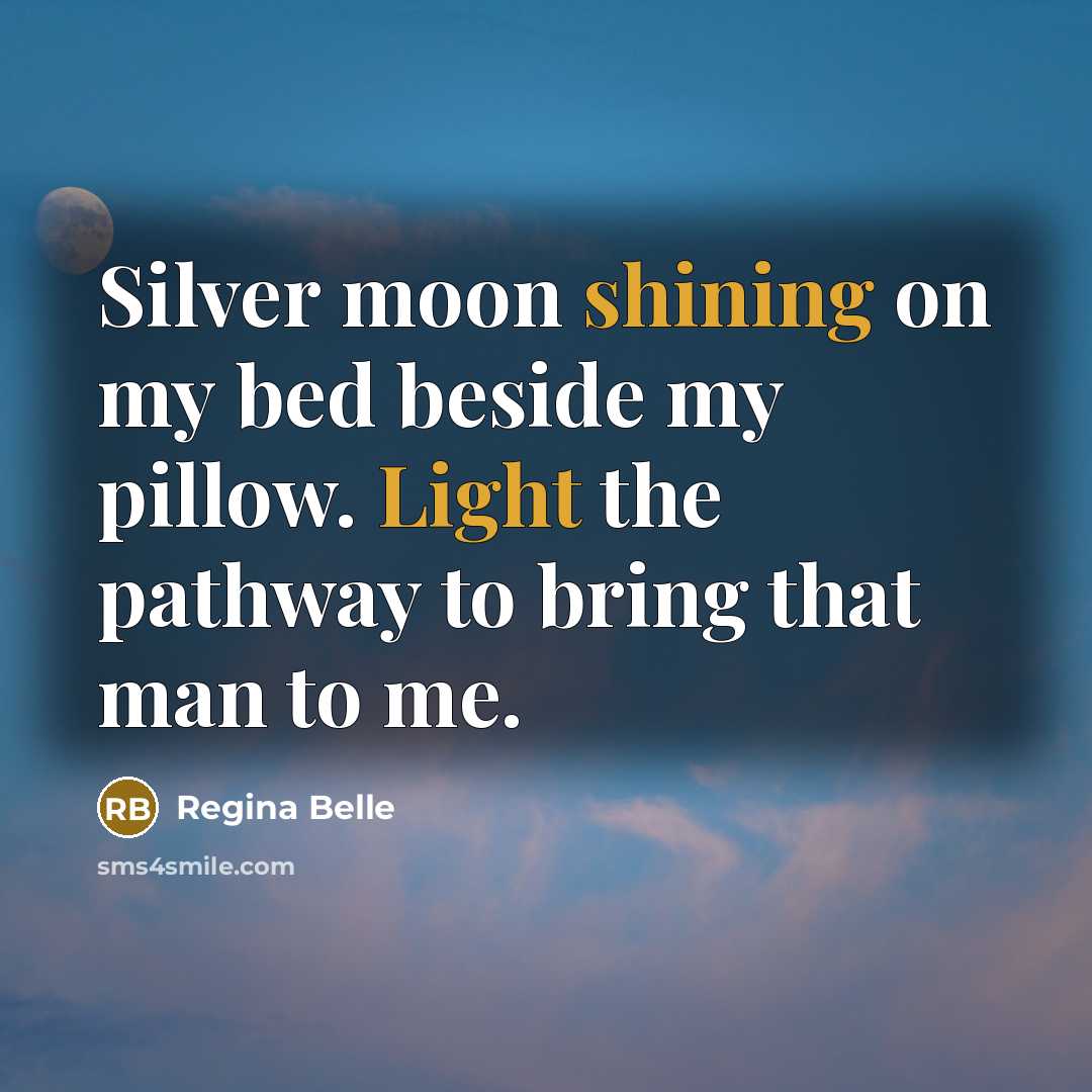 “Silver moon shining on my bed beside my pillow. Light the pathway to bring that man to me.” quote by Regina Belle