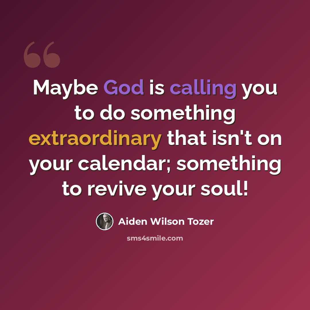 “Maybe God is calling you to do something extraordinary that isn't on your calendar; something to revive your soul!” quote by Aiden Wilson Tozer