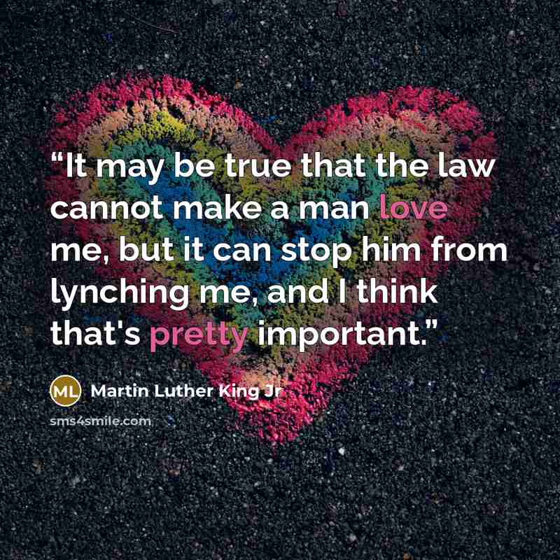“It may be true that the law cannot make a man love me, but it can stop him from lynching me, and I think that's pretty important.” quote by Martin Luther King Jr