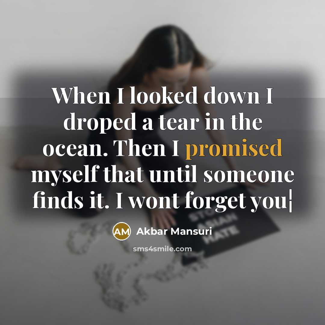 “When I looked down I droped a tear in the ocean. Then I promised myself that until someone finds it. I wont forget you¦” quote by Akbar Mansuri